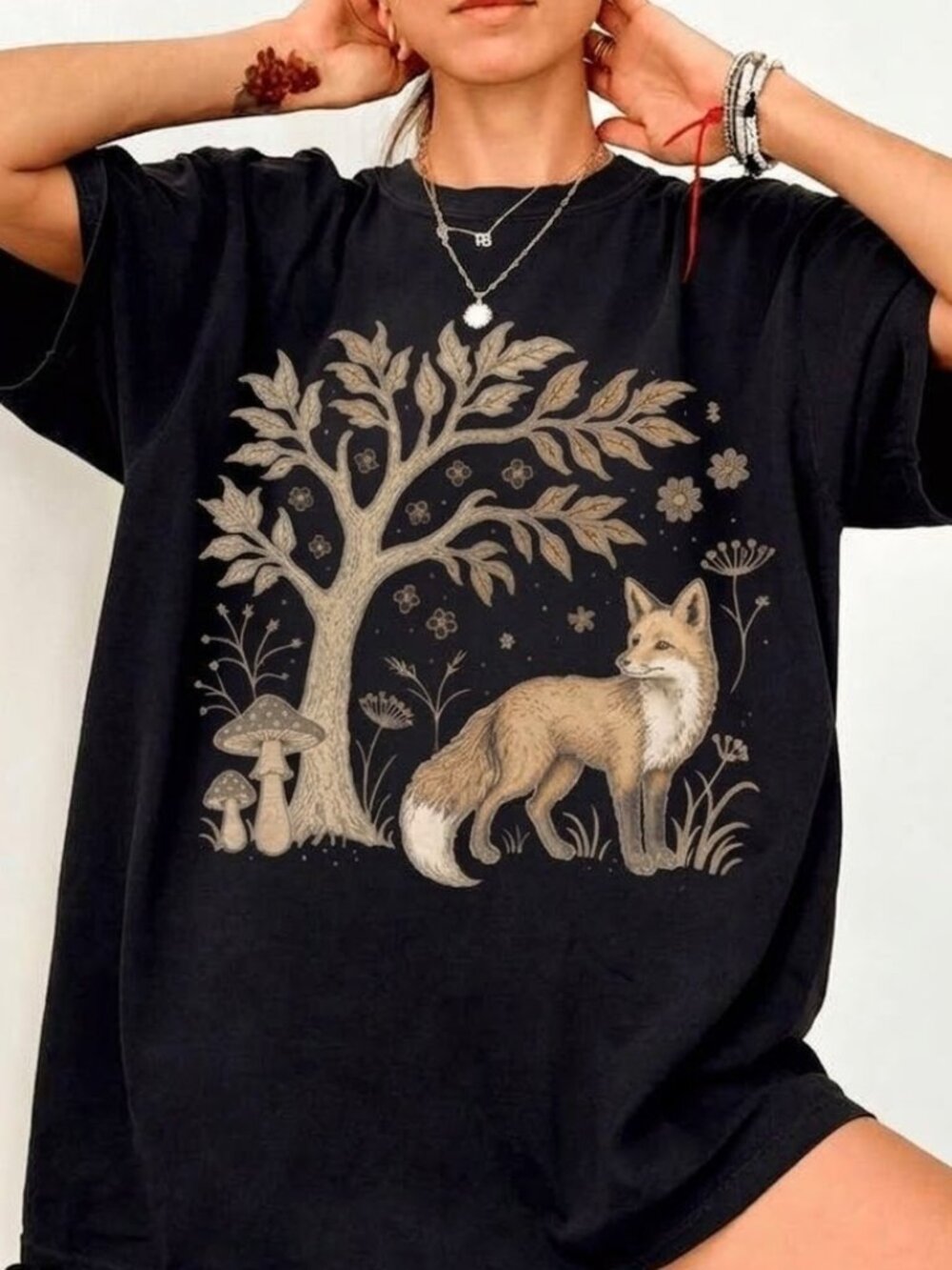 Vintage Fox Tree of Life Boho Woodland Cottagecore Graphic Tee